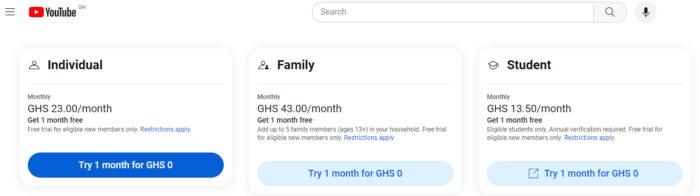 YouTube Premium Subscription Ghana