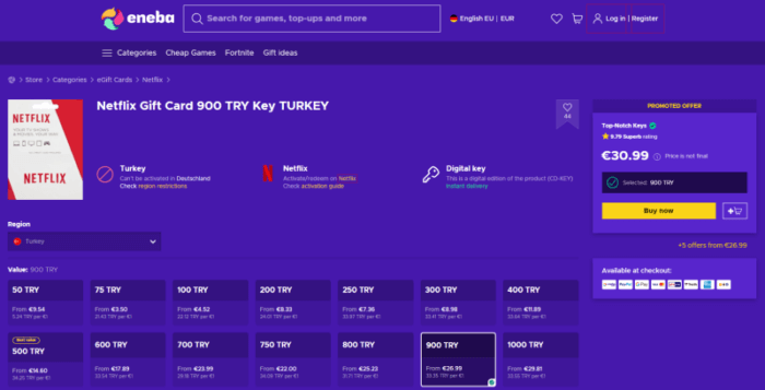 Turkish Netflix Gift Cards on Eneba